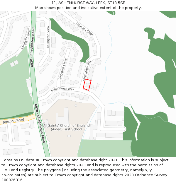 11, ASHENHURST WAY, LEEK, ST13 5SB: Location map and indicative extent of plot