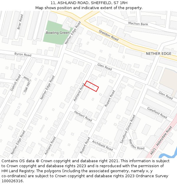 11, ASHLAND ROAD, SHEFFIELD, S7 1RH: Location map and indicative extent of plot