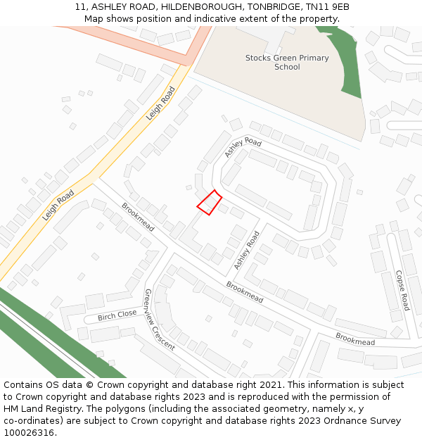 11, ASHLEY ROAD, HILDENBOROUGH, TONBRIDGE, TN11 9EB: Location map and indicative extent of plot
