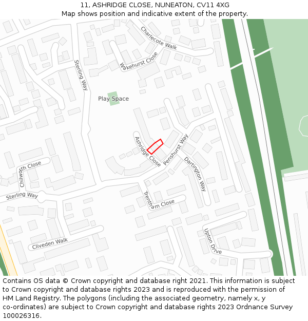 11, ASHRIDGE CLOSE, NUNEATON, CV11 4XG: Location map and indicative extent of plot