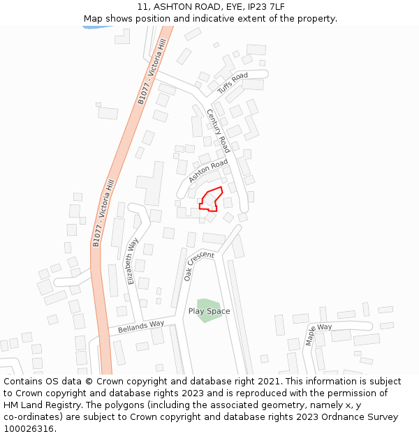 11, ASHTON ROAD, EYE, IP23 7LF: Location map and indicative extent of plot