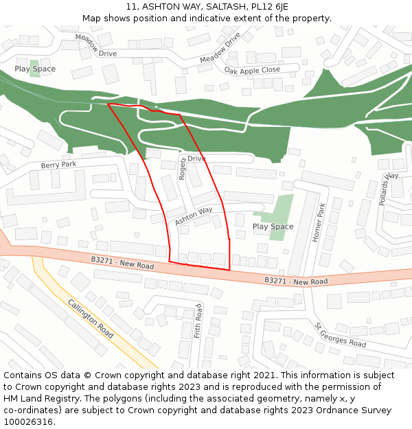 11, ASHTON WAY, SALTASH, PL12 6JE: Location map and indicative extent of plot