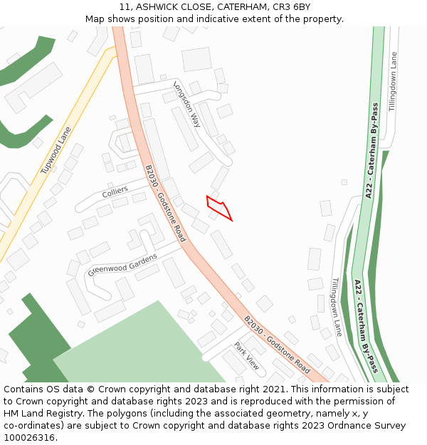 11, ASHWICK CLOSE, CATERHAM, CR3 6BY: Location map and indicative extent of plot