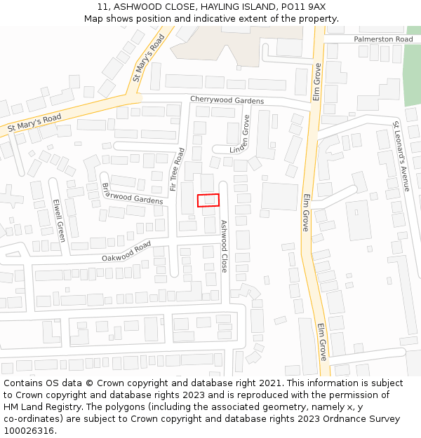 11, ASHWOOD CLOSE, HAYLING ISLAND, PO11 9AX: Location map and indicative extent of plot