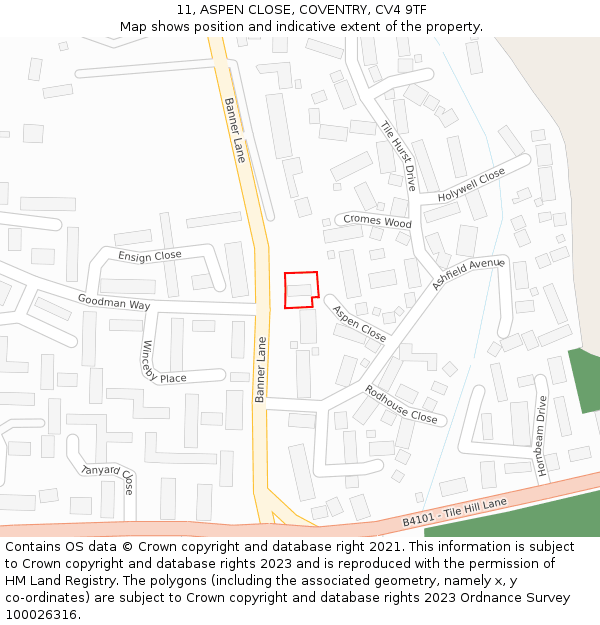 11, ASPEN CLOSE, COVENTRY, CV4 9TF: Location map and indicative extent of plot