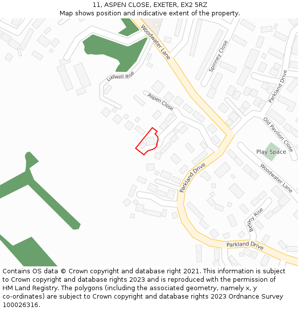 11, ASPEN CLOSE, EXETER, EX2 5RZ: Location map and indicative extent of plot