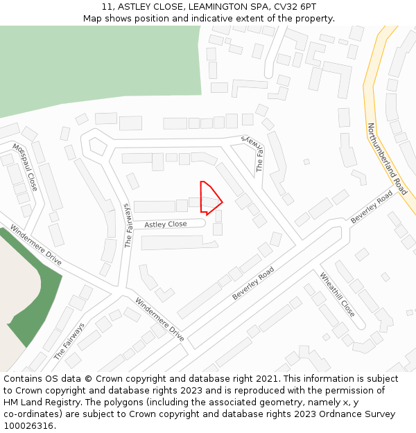 11, ASTLEY CLOSE, LEAMINGTON SPA, CV32 6PT: Location map and indicative extent of plot