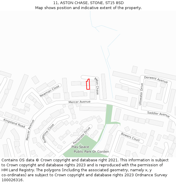 11, ASTON CHASE, STONE, ST15 8SD: Location map and indicative extent of plot