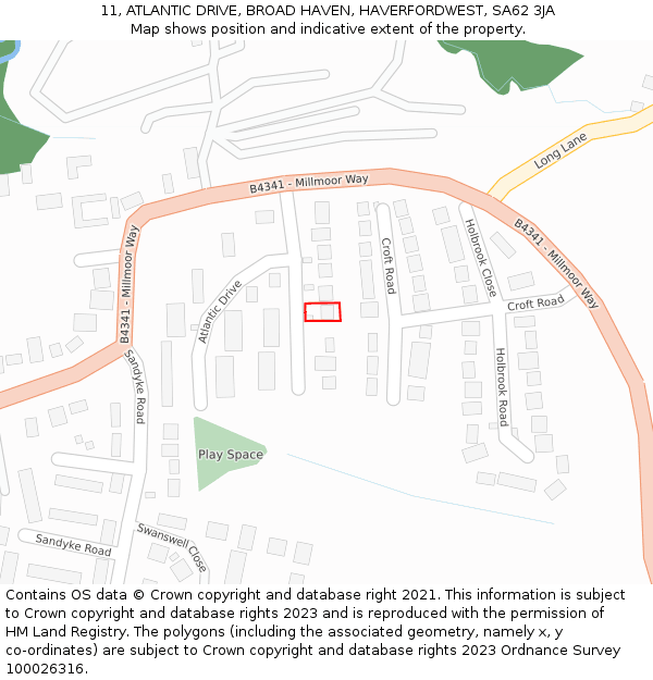 11, ATLANTIC DRIVE, BROAD HAVEN, HAVERFORDWEST, SA62 3JA: Location map and indicative extent of plot