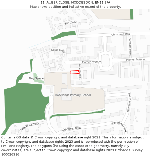 11, AUBER CLOSE, HODDESDON, EN11 9FA: Location map and indicative extent of plot