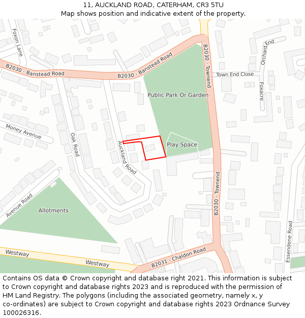 11, AUCKLAND ROAD, CATERHAM, CR3 5TU: Location map and indicative extent of plot
