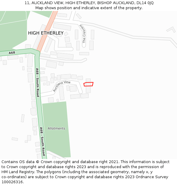 11, AUCKLAND VIEW, HIGH ETHERLEY, BISHOP AUCKLAND, DL14 0JQ: Location map and indicative extent of plot