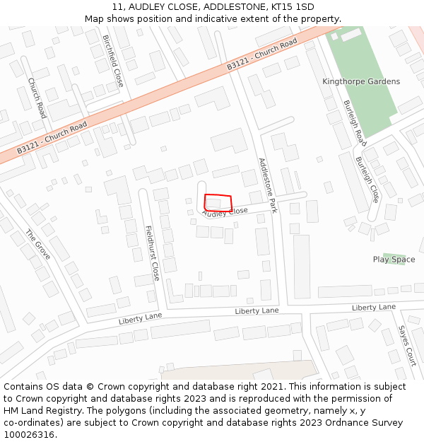 11, AUDLEY CLOSE, ADDLESTONE, KT15 1SD: Location map and indicative extent of plot