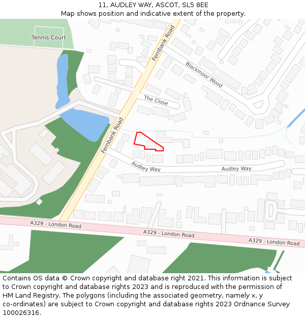 11, AUDLEY WAY, ASCOT, SL5 8EE: Location map and indicative extent of plot