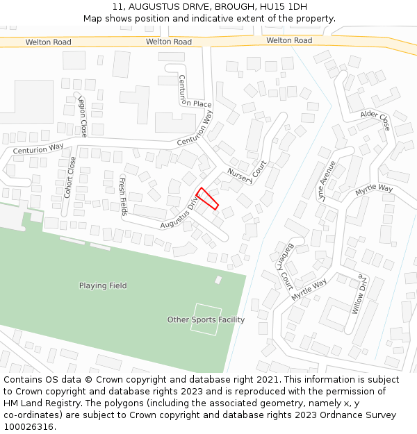 11, AUGUSTUS DRIVE, BROUGH, HU15 1DH: Location map and indicative extent of plot