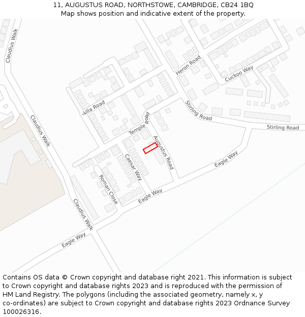 11, AUGUSTUS ROAD, NORTHSTOWE, CAMBRIDGE, CB24 1BQ: Location map and indicative extent of plot