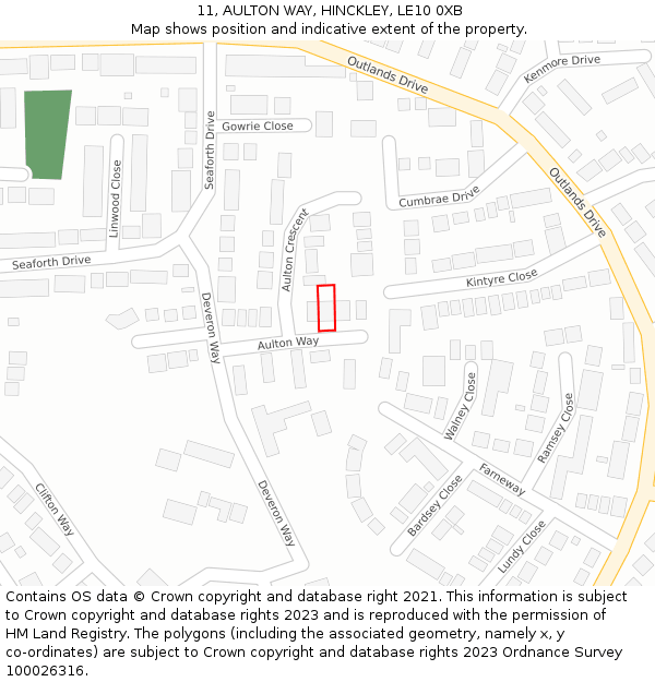 11, AULTON WAY, HINCKLEY, LE10 0XB: Location map and indicative extent of plot