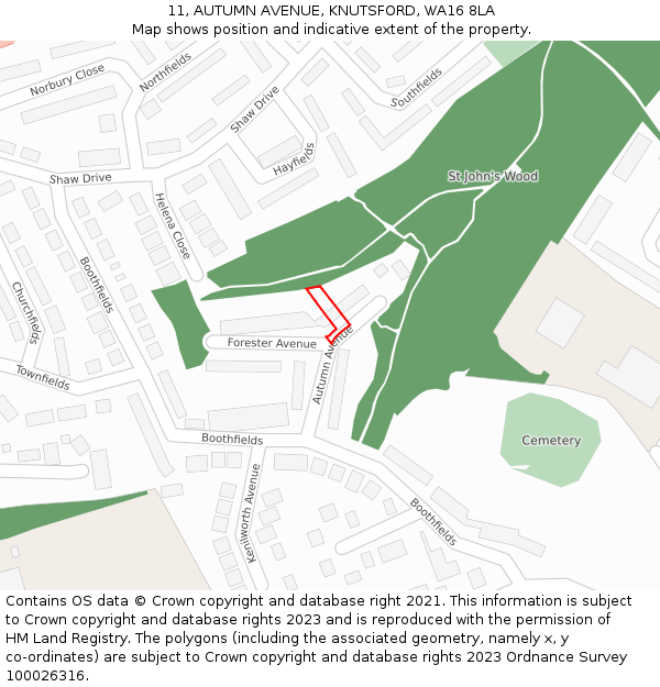 11, AUTUMN AVENUE, KNUTSFORD, WA16 8LA: Location map and indicative extent of plot
