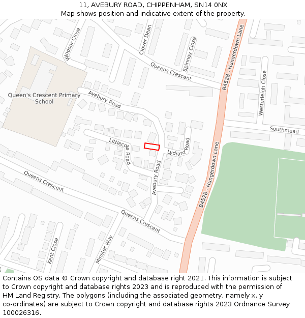 11, AVEBURY ROAD, CHIPPENHAM, SN14 0NX: Location map and indicative extent of plot