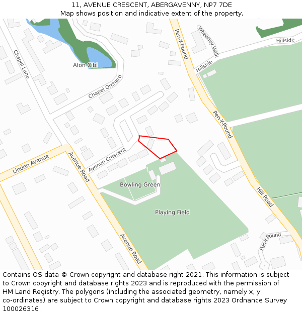 11, AVENUE CRESCENT, ABERGAVENNY, NP7 7DE: Location map and indicative extent of plot