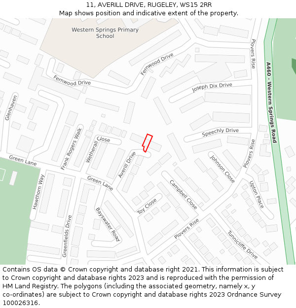 11, AVERILL DRIVE, RUGELEY, WS15 2RR: Location map and indicative extent of plot