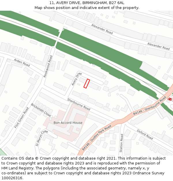 11, AVERY DRIVE, BIRMINGHAM, B27 6AL: Location map and indicative extent of plot