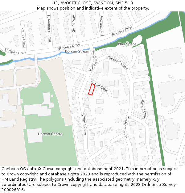 11, AVOCET CLOSE, SWINDON, SN3 5HR: Location map and indicative extent of plot