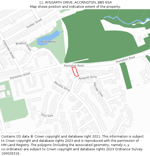 11, AYSGARTH DRIVE, ACCRINGTON, BB5 6SA: Location map and indicative extent of plot