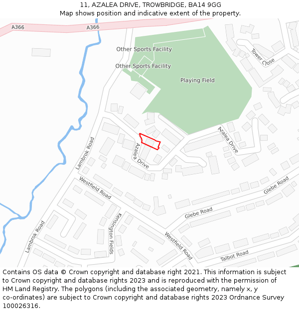 11, AZALEA DRIVE, TROWBRIDGE, BA14 9GG: Location map and indicative extent of plot