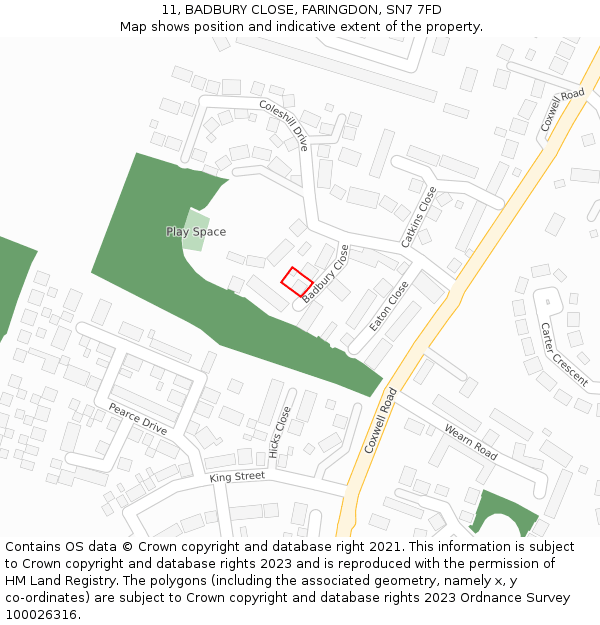 11, BADBURY CLOSE, FARINGDON, SN7 7FD: Location map and indicative extent of plot