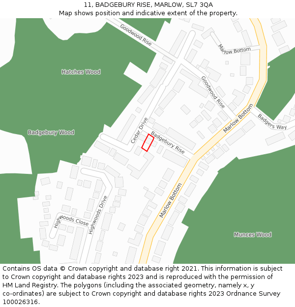 11, BADGEBURY RISE, MARLOW, SL7 3QA: Location map and indicative extent of plot
