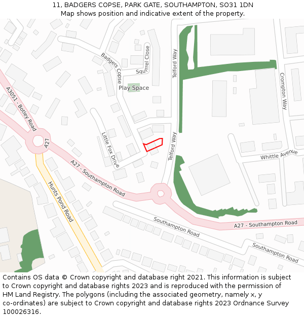 11, BADGERS COPSE, PARK GATE, SOUTHAMPTON, SO31 1DN: Location map and indicative extent of plot