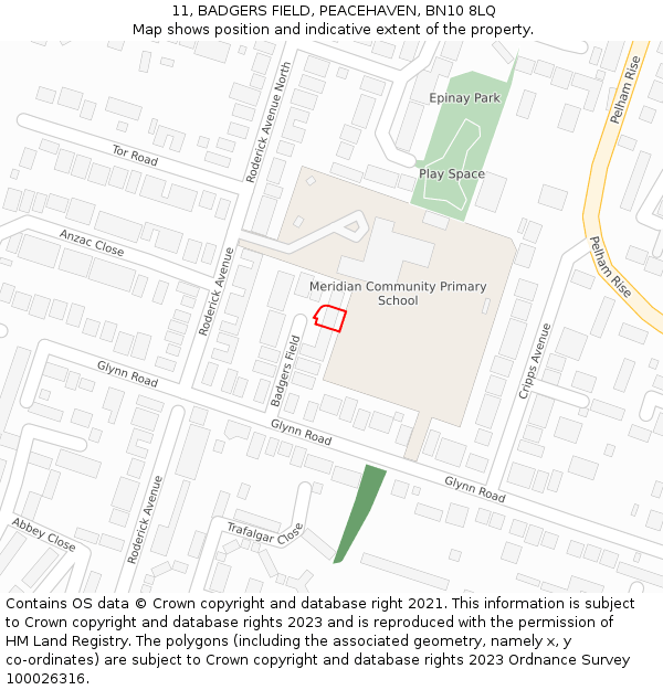 11, BADGERS FIELD, PEACEHAVEN, BN10 8LQ: Location map and indicative extent of plot