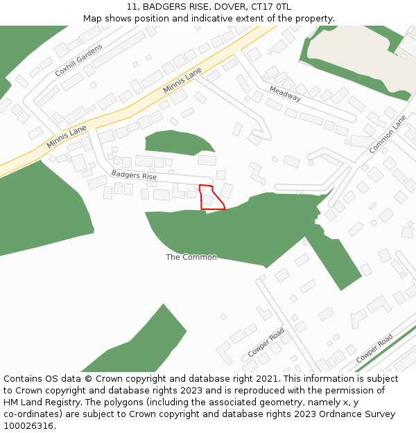 11, BADGERS RISE, DOVER, CT17 0TL: Location map and indicative extent of plot