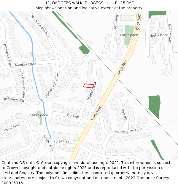 11, BADGERS WALK, BURGESS HILL, RH15 0AE: Location map and indicative extent of plot