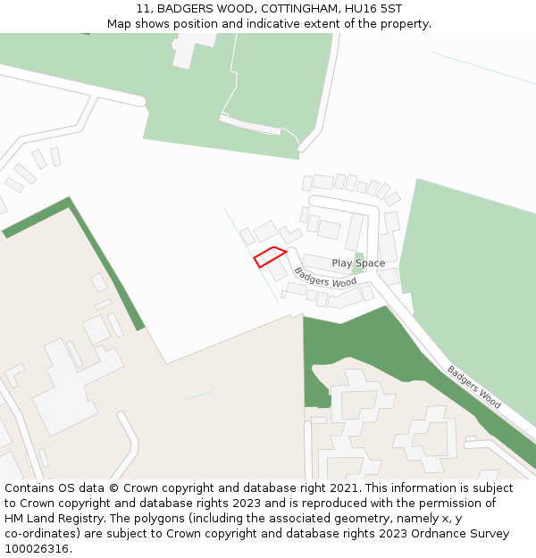 11, BADGERS WOOD, COTTINGHAM, HU16 5ST: Location map and indicative extent of plot