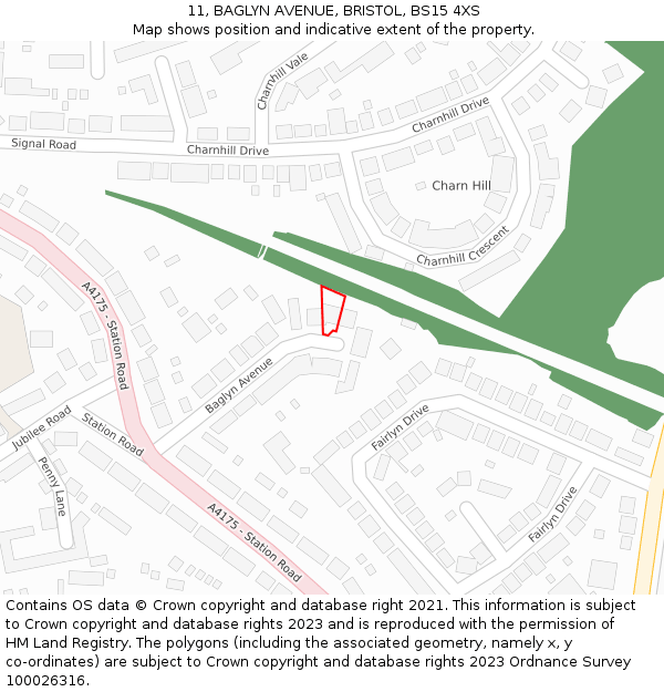 11, BAGLYN AVENUE, BRISTOL, BS15 4XS: Location map and indicative extent of plot