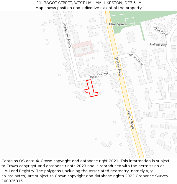 11, BAGOT STREET, WEST HALLAM, ILKESTON, DE7 6HA: Location map and indicative extent of plot