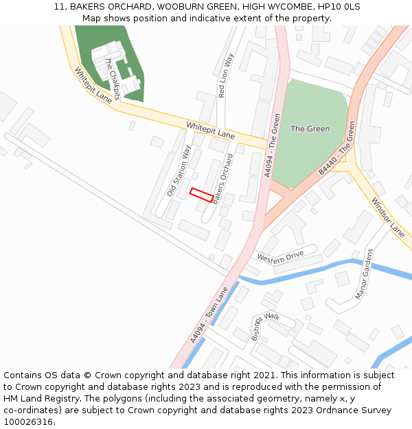 11, BAKERS ORCHARD, WOOBURN GREEN, HIGH WYCOMBE, HP10 0LS: Location map and indicative extent of plot