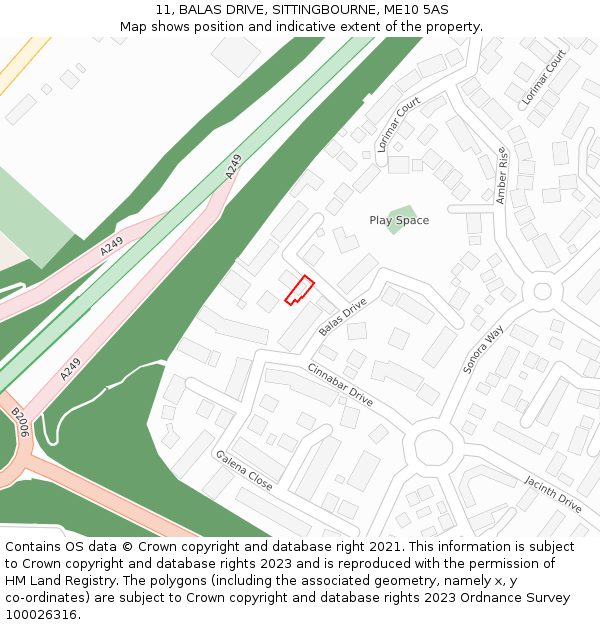 11, BALAS DRIVE, SITTINGBOURNE, ME10 5AS: Location map and indicative extent of plot