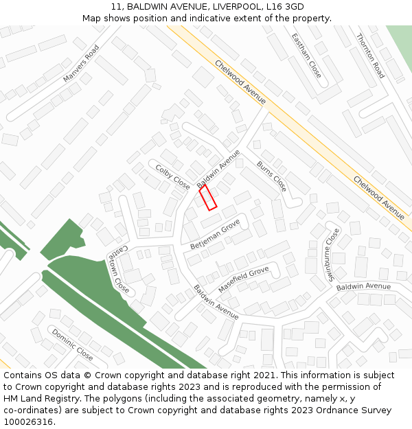 11, BALDWIN AVENUE, LIVERPOOL, L16 3GD: Location map and indicative extent of plot