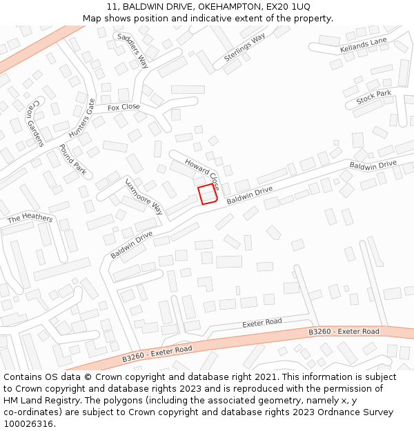 11, BALDWIN DRIVE, OKEHAMPTON, EX20 1UQ: Location map and indicative extent of plot
