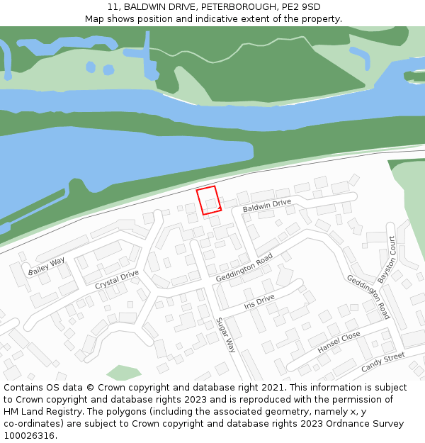 11, BALDWIN DRIVE, PETERBOROUGH, PE2 9SD: Location map and indicative extent of plot