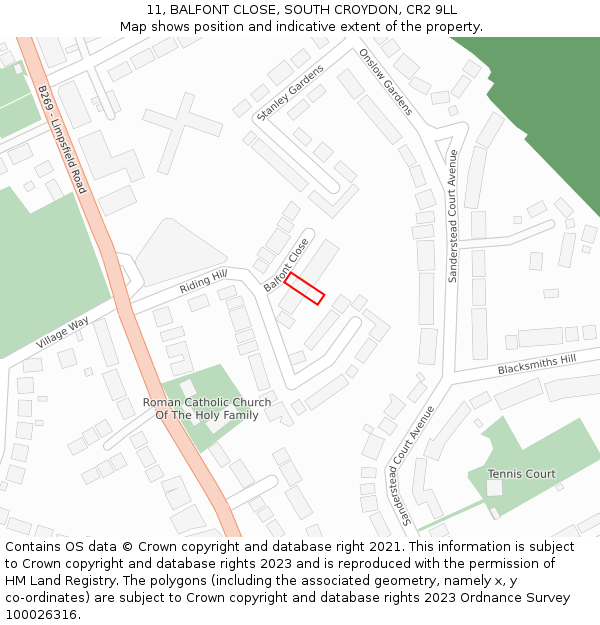 11, BALFONT CLOSE, SOUTH CROYDON, CR2 9LL: Location map and indicative extent of plot