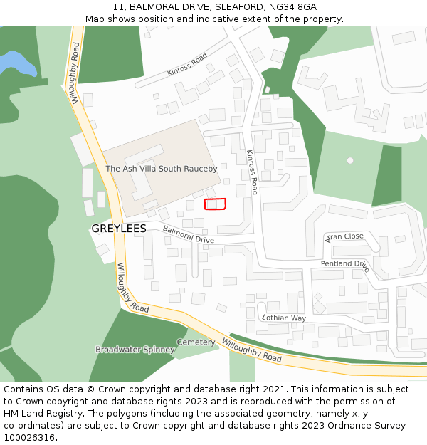 11, BALMORAL DRIVE, SLEAFORD, NG34 8GA: Location map and indicative extent of plot