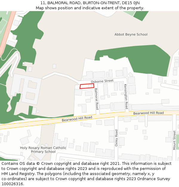 11, BALMORAL ROAD, BURTON-ON-TRENT, DE15 0JN: Location map and indicative extent of plot