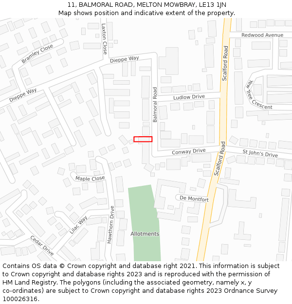 11, BALMORAL ROAD, MELTON MOWBRAY, LE13 1JN: Location map and indicative extent of plot