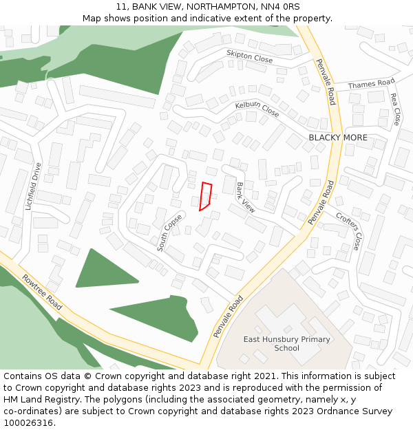 11, BANK VIEW, NORTHAMPTON, NN4 0RS: Location map and indicative extent of plot