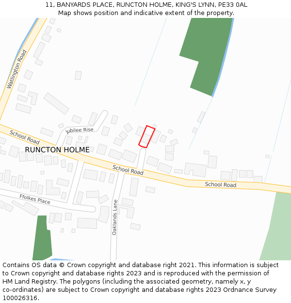 11, BANYARDS PLACE, RUNCTON HOLME, KING'S LYNN, PE33 0AL: Location map and indicative extent of plot