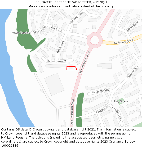 11, BARBEL CRESCENT, WORCESTER, WR5 3QU: Location map and indicative extent of plot